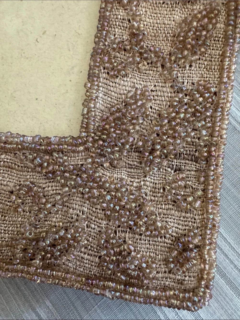 Tan Hand Beaded Silk Square Picture Frame - NWT